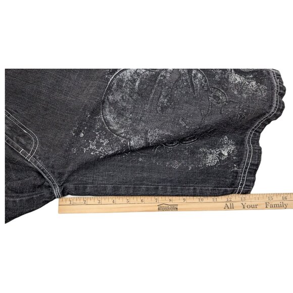 VTG Y2K Rich Kids RK Denim Jeans Co‎ Baggy Shorts Black White Men’s Size 36x13.5 - Picture 11 of 12